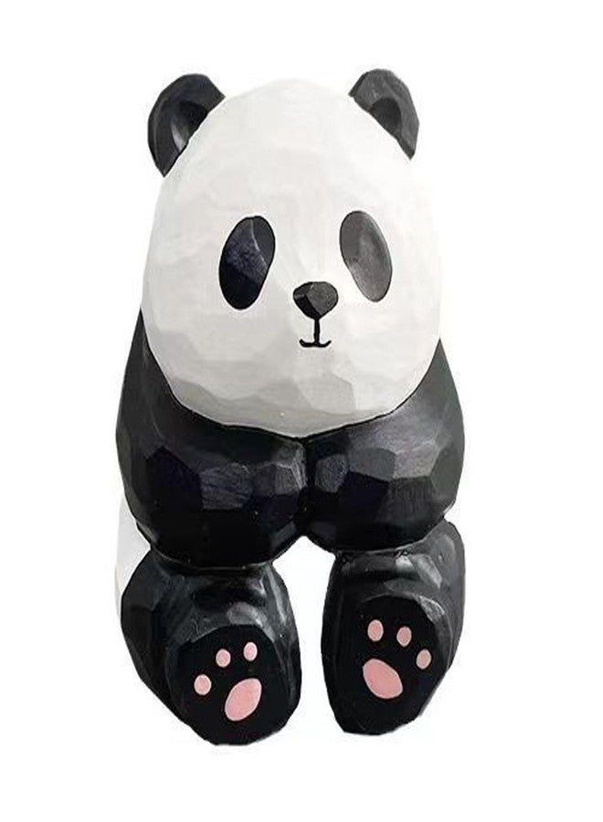 ALHBEJT Handcarved Wooden Panda Statue Panda Figurine Ornament Carving Animal Statue Mini Panda Sculptures for Living Room Bookshelf Bedroom Office Table Decorations - Image 2